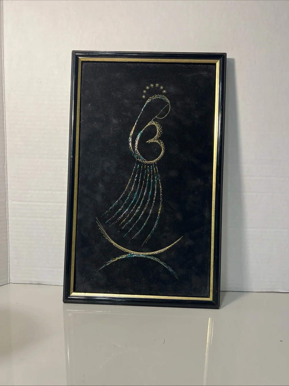 Caritas Mostar Handmade Madonna Child String Art Framed Religious Bosnia 14.5”